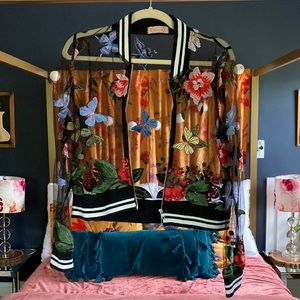 Mesh embroidered bomber jacket